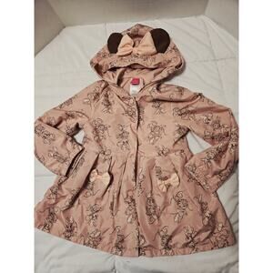 Disney Jr 6X Minnie Mouse Princess Check Rose Pink pleated Rain/spring Jacket